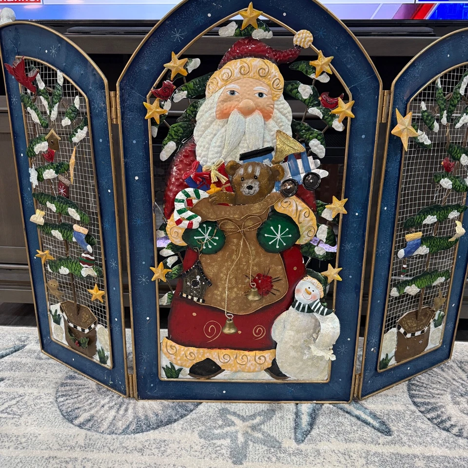 3-Dimensional Metal HOLIDAY SANTA CLAUSE Tri-Fold Fireplace Screen 36”Tall x50” - Image 2 of 4