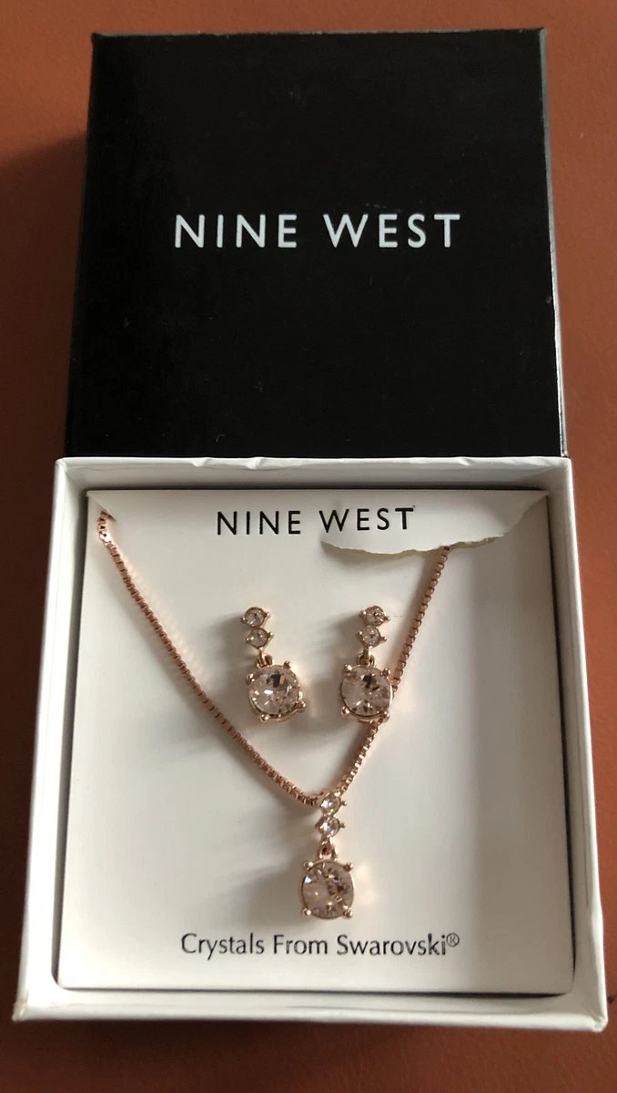 Nine West Necklace and Earring Set w Swarovski Crystals Rose Hold Look