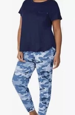 Jane & Bleecker 2 Pc Women’s Pant Top Pajama Set, Camo Blue, Size XXL, NWT