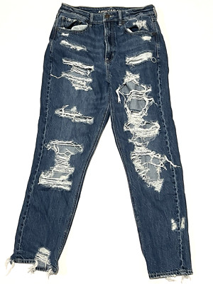 American Eagle Outfitters AEO Distressed Mom Jean 6 Regular Women Holey Grunge