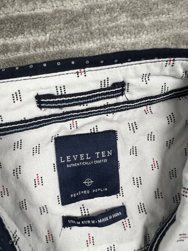 Level Ten Top Mens Medium Blue Dot Button up Short Sleeve Peached Poplin - Picture 9 of 11