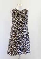 J Crew A Line Leopard Print Shift Dress Size 2 Black Sleeveless Cheetah F7080