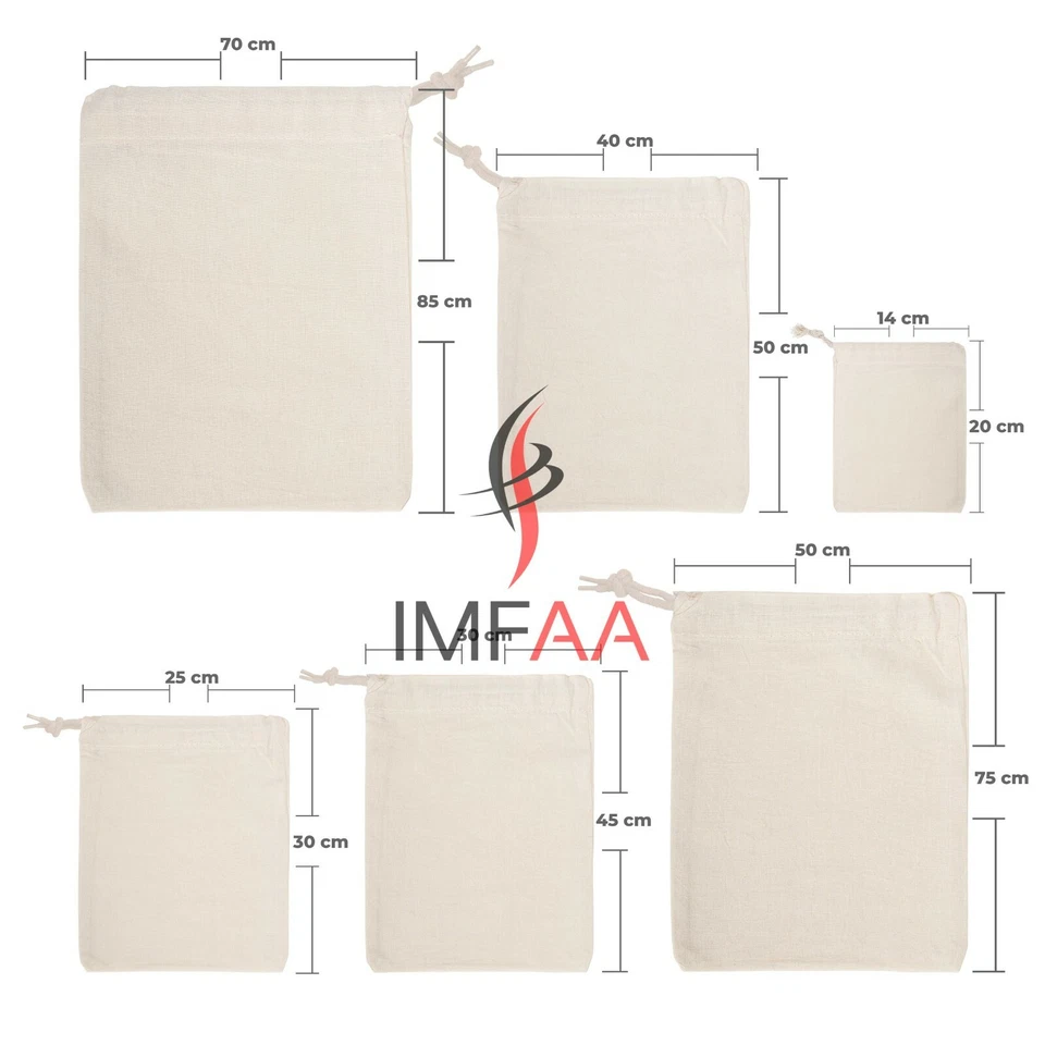 Pack of 10 Drawstring 100% Cotton Xmas/Sack/Stocking/Storage/Laundry Bags - Image 3 of 4