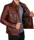 Men's Trucker Brown Real Genuine Leather Biker Cafe Racer vintage Jacket
