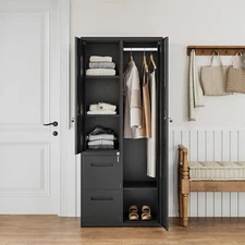 Metal Locker with 2 Drawers Employees Locker with 2 Doors Home Storage Wardrobe