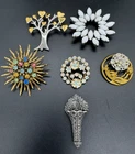 Vintage Rhinestone Brooches Choice Floral Sunburst Wreath Pins Costume Jewelry