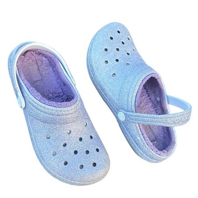 CROCS KIDS CLASSIC LINED FROSTED GLITTER CLOGS Size J 5