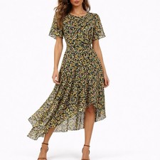 ASTR The Label Flutter Sleeve Floral Asymmetrical Maxi Dress. Size XS