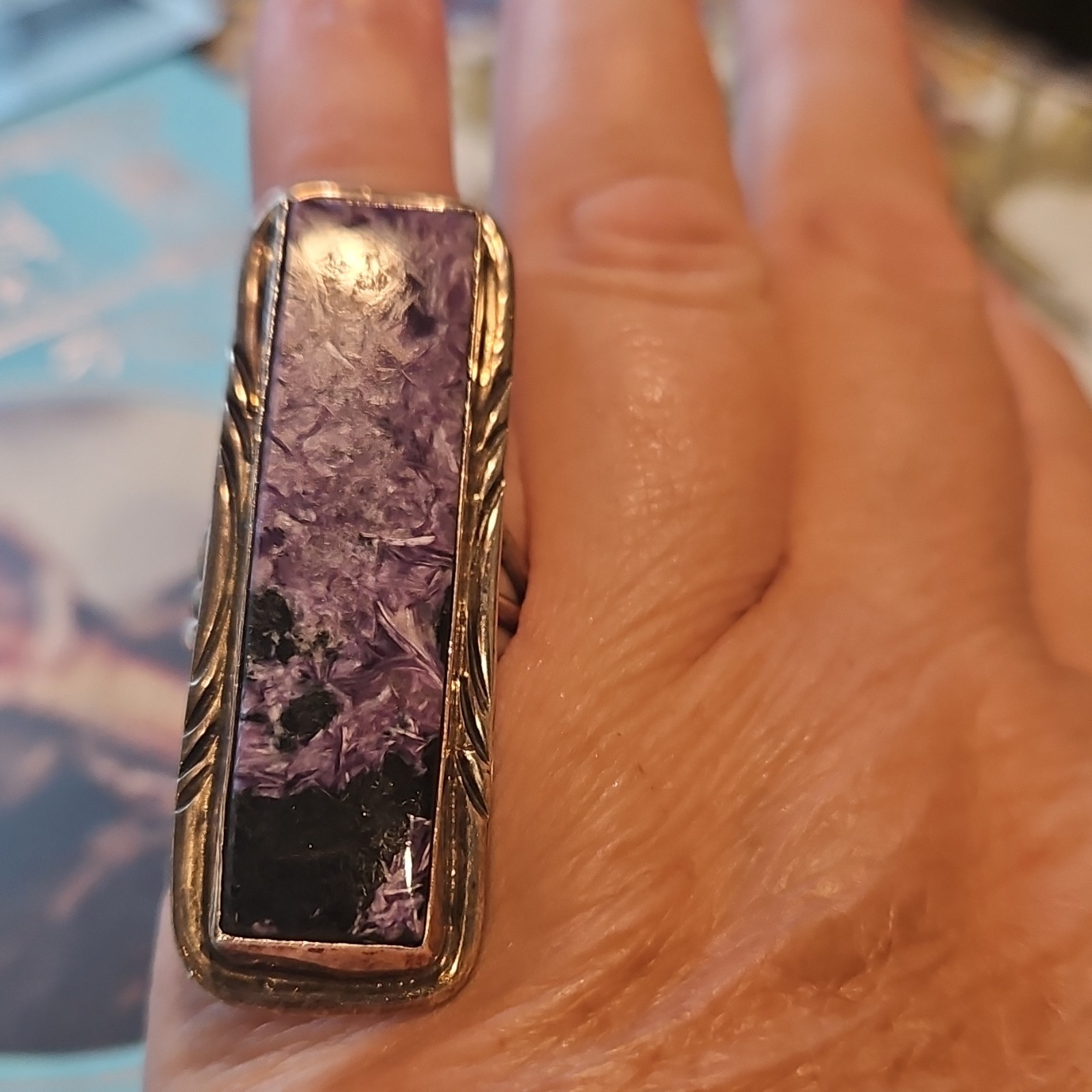 M Sterling Silver Ring Large Rectangular Purple S… - image 1