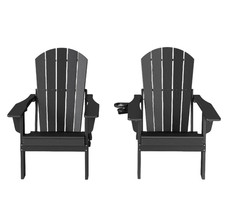 Set of 2 Poly Folding Adirondack Chair with Cup-holder for Patio, Garden&Lawn Set of 2 Poly Folding Adirondack Chair with Cup-holder for Patio, Garden&Lawn - Image 1