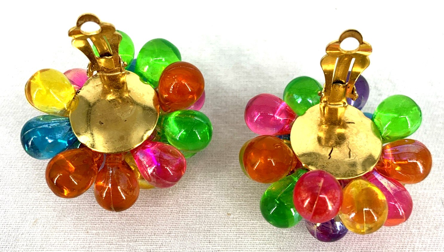 Lucite Earrings Multi Colored Bubbles Cluster Cli… - image 7