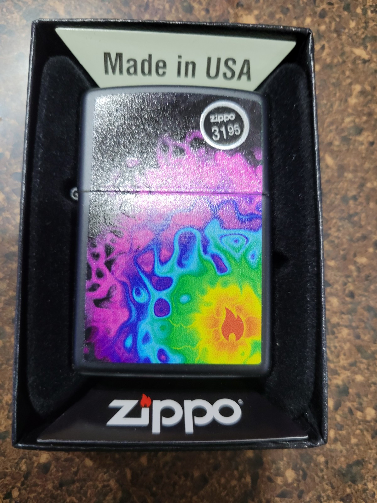 Zippo 48733, Pattern Flame Design, Black Matte Finish Lighter, NEW