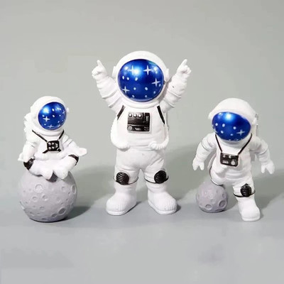 3 Pcs Astronaut Cake Topper Set Space Theme Spaceman Figurines Birthday Decor