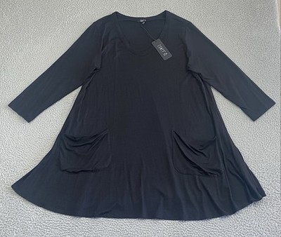 Comfy USA Top Womens XL Black Tunic/Short Dress Long Sleeve Pockets Goth Art NWT