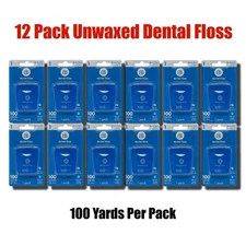 12 Pack Brush Buddies Unwaxed Dental Floss Each 100 yd (1200 yards total)