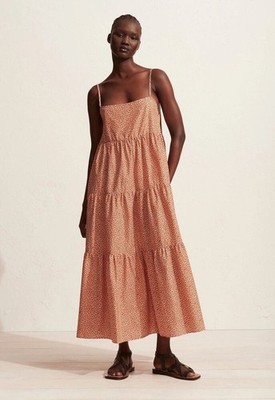 Matteau Tiered Dress Size 1 AU 6 US 2  Starflower Orange Floral Strappy Long