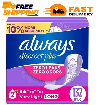 Always Discreet plus Incontinence Liners for Women, Very Light Long, 132 ct.