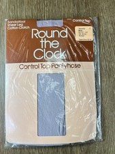 Vtg Round The Clock Control Top Pantyhose Rosebud Purple Size Model NIP 80s