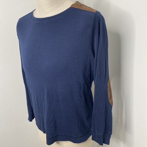 Ralph Lauren Damen 1X dunkelblau Top Reißverschluss braun Ellenbogen Patch Reitshirt - Bild 2 von 8