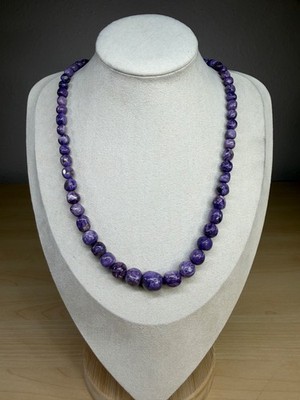 JAY KING DTR Sterling Silver Charoite Graduated Beaded Adjustable Necklace 21''