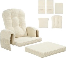5 PCS Corduroy Glider Rocker Replacement Cushions W/ Storage Side Pocket,Foam 