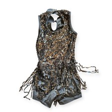 Dance Costume Large Child Black Weissman 12533 Jazz Fringe Sequin No Gloves