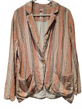Free People Pink Striped Oversized Blazer Women s XS Rayon Linen Blend