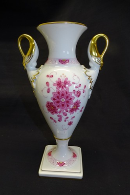 #ad #ad Keiser Petersburg Swan Handled Urn Vase Pink Flowers with Gold Trim 9 1 4quot; $65.00