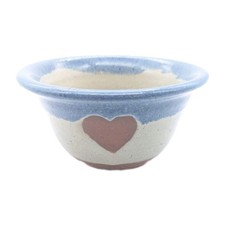 Studio Art Pottery Bowl/Pot Blue Rim on Beige w/Red Heart Bob Douglas 2.5