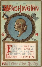 Patriotic George Washington Axe Gilt Embossed Vintage Postcard