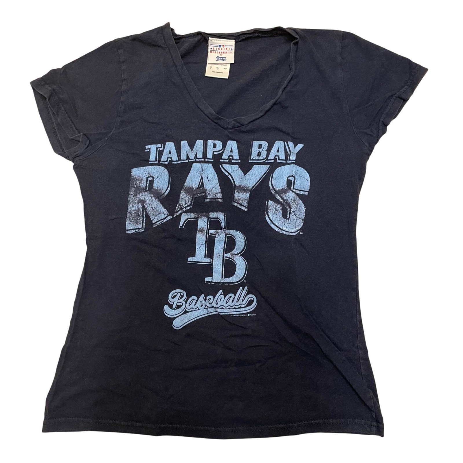 Campus Lifestyle Tampa Bay Rays Baseball Graphic Tee V Neck Small
