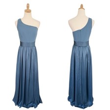 WHITE by Vera Wang One Shoulder Satin Belted Gown Maxi Bridesmaid Dress 10 NWT