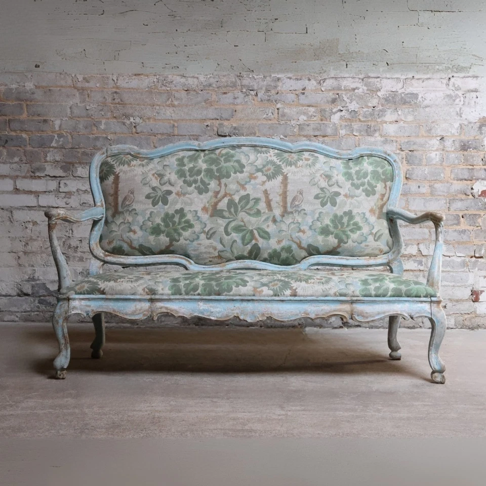 Sofá azul lino francés siglo XVIII Foto 2 de 4