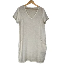 Gigi Moda Perla 100% Linen Dress Tunic One Size Cream Beige Resortwear Vacation