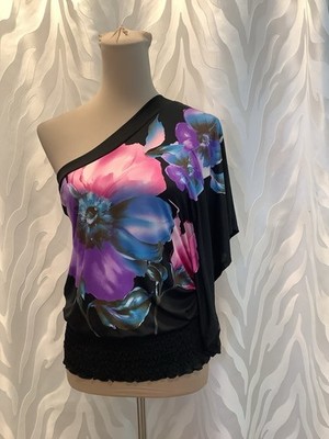 2b Bebe One Shoulder Blousan Y2K Kimono Sleeve Slinky Top Made in the USA