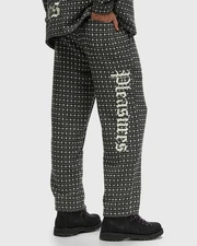 PLEASURES Cross Easy Pants Mens Large Gray Black Drawstring Wool Blend Logo