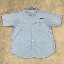 Columbia Super Bahama Shirt Men Medium Blue Plaid Button Down Fishing Omni-Shade