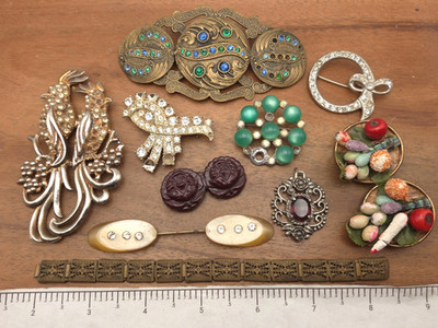 Vintage Antique Art Deco Rhinestone REPAIR Broken CRAFT PIECES Jewelry Lot #1