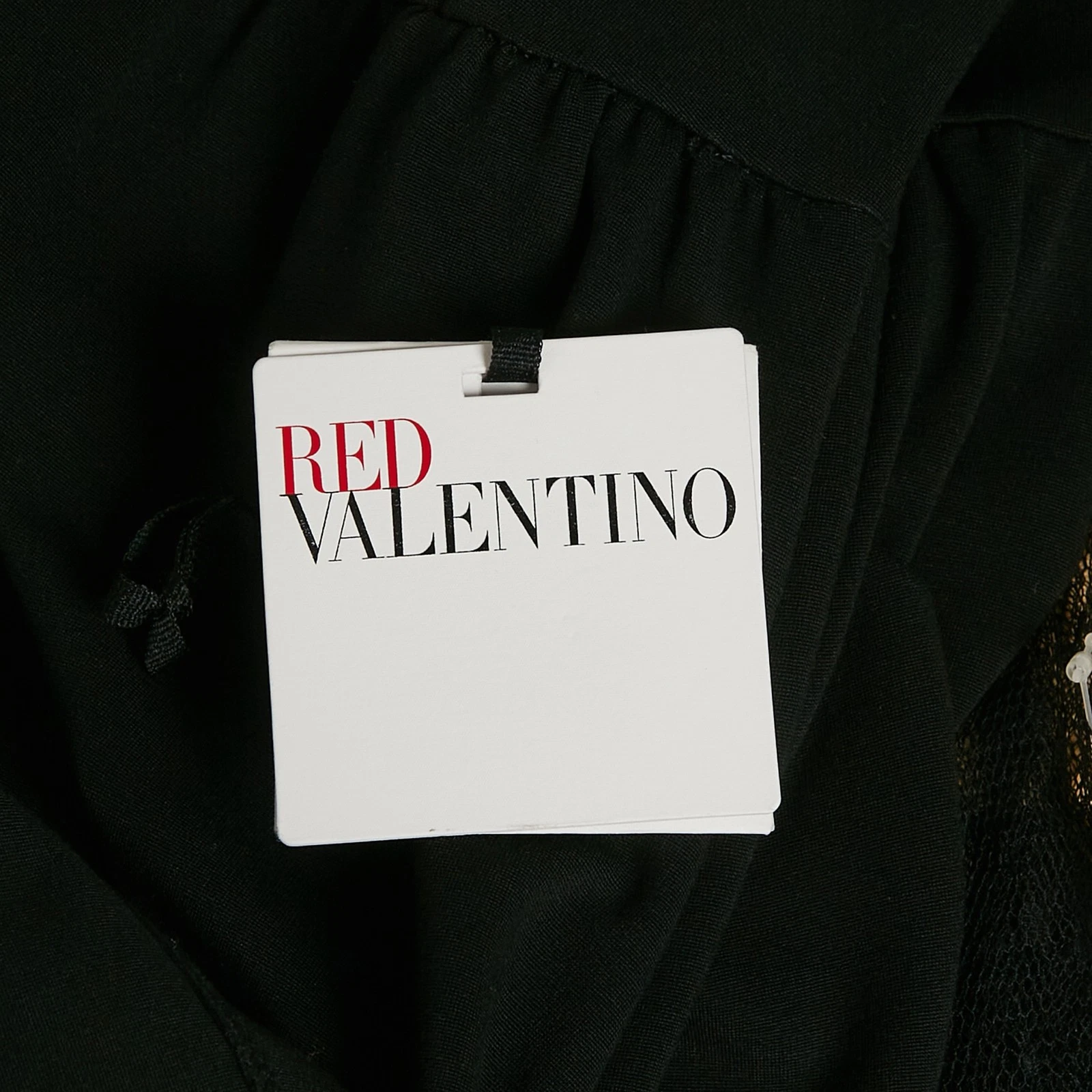 ROSSO Valentino Mini Abito Nero Maglia e Tulle Maniche Lunghe XL
