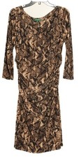 Lauren Ralph Lauren Dress Womens 16 Brown Black Snake Print A Line Stretch