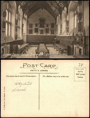 Postcard Oxford Exeter College Dining Hall 1910