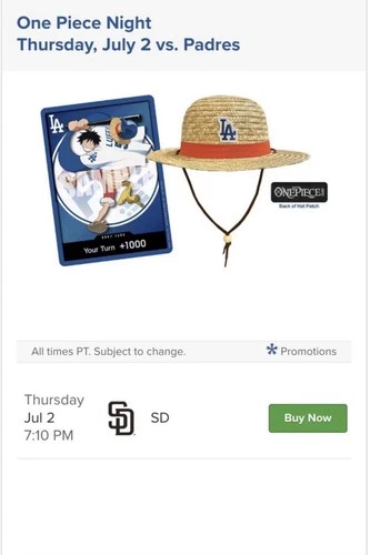 2026 Dodgers x One Piece Night Promo Card Monkey D Luffy SGA Presale Ships 7/3