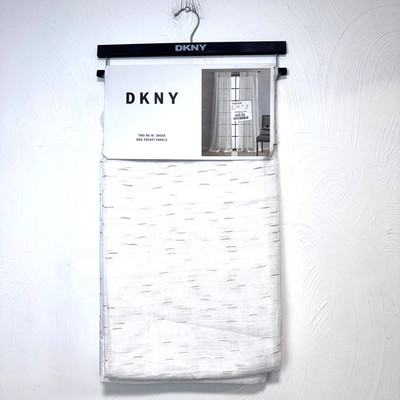 DKNY Two Panel Sheer Window Curtains 96'' Rod Pocket White Neutral New Package