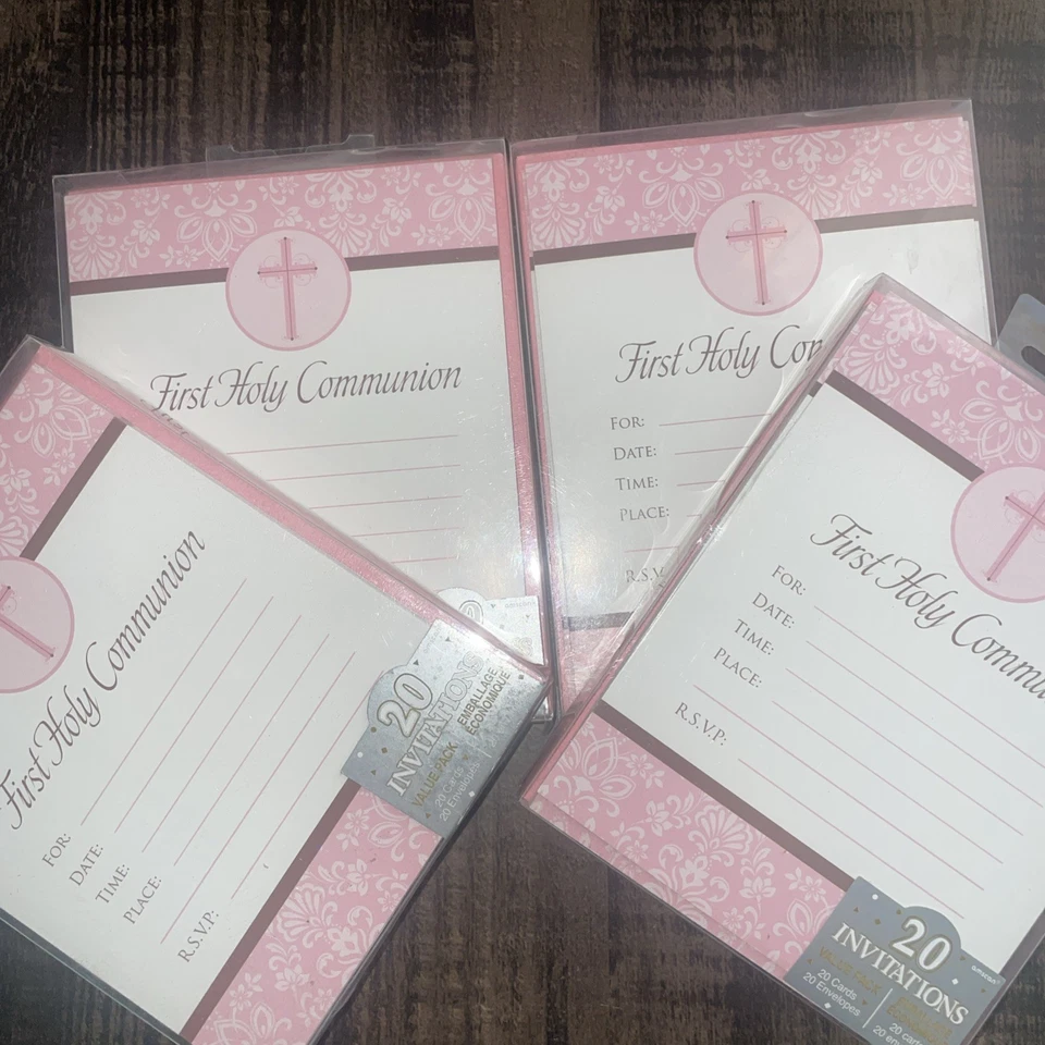 New First Holy Communion 80 invitation cards and envelopes pink / New 4 boxes - Image 4 of 4