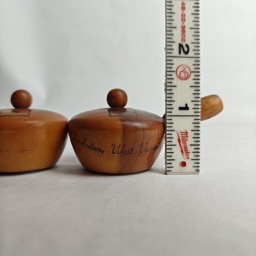 Vintage Charleston West Virginia Wooden Frying Pan Salt Pepper Shakers 3" Cute - Picture 5 of 5