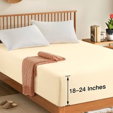 Light Beige Cal King Fitted Sheet Only, 24 Extra Deep Pocket, 1800 TC, Soft