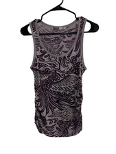 Athleta Sleeveless Graphic Tank Top Purple Sz Large Scoop Neck Ruched Sporty