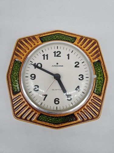 Küchenuhr Junghans Quarz 3830 Keramik 70er Jahre Vintage Braun Grün - Bild 3 von 8