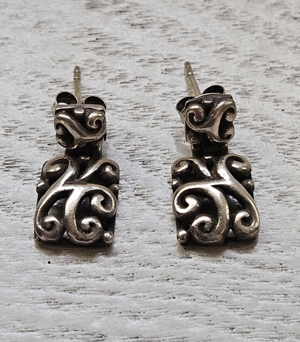 Sterling .925 Scrollwork Dangle Earrings Thailand… - image 1