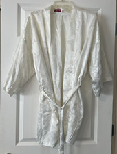 California Dynasty  Floral Embossed IVORY  Satin Robe Kimono  One Size